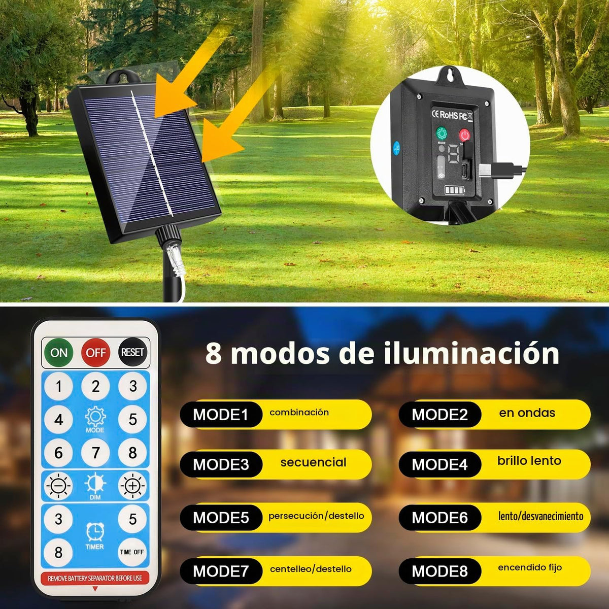 Luces solares de Navidad para exteriores, 11.48 pies, 350 luces LED...