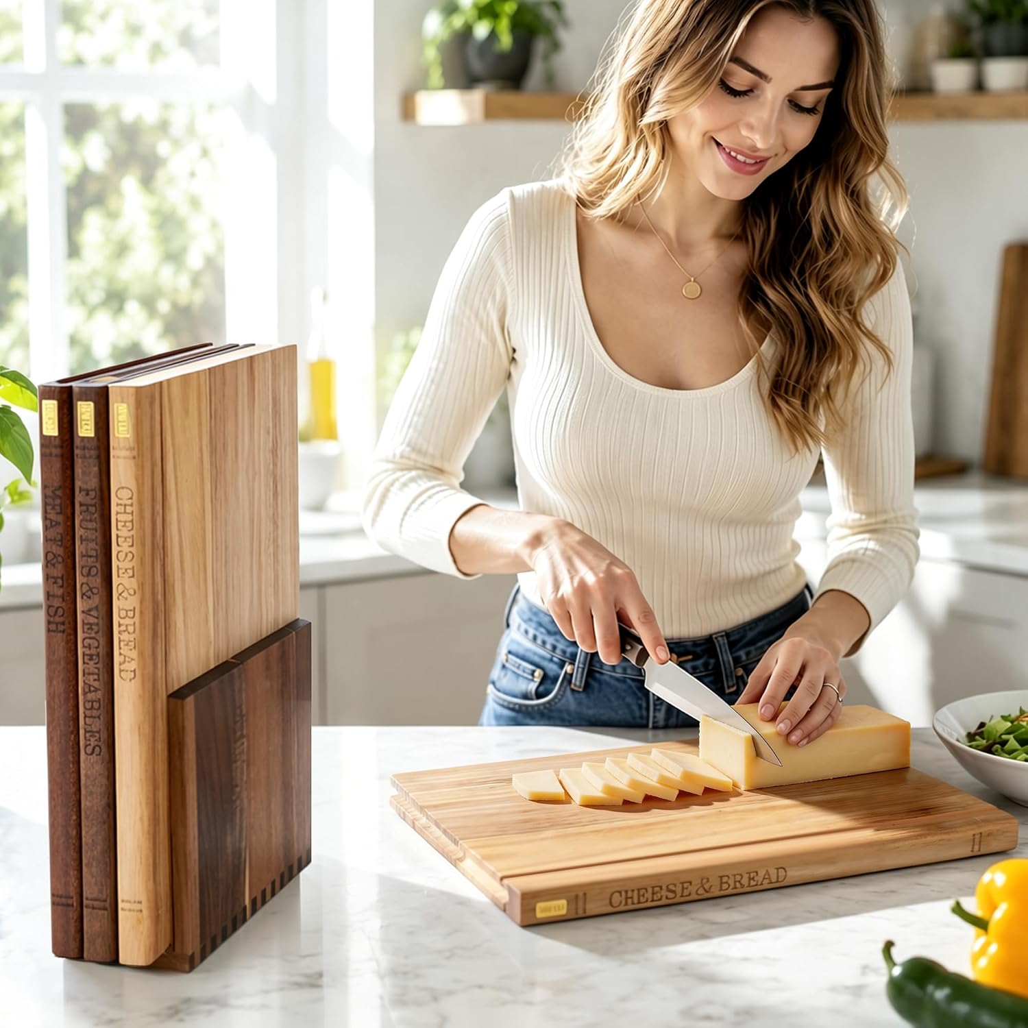 Juego de tablas de cortar libros con soporte de madera para cociner...