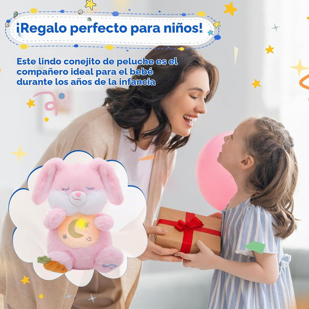 MIAODAM Peluche de Conejito que Respira - Peluche de Conejo Rosa Re...