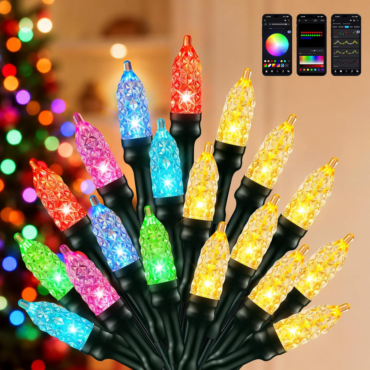 Luces LED inteligentes de Navidad de 99 pies, 300 unidades, mini ca...