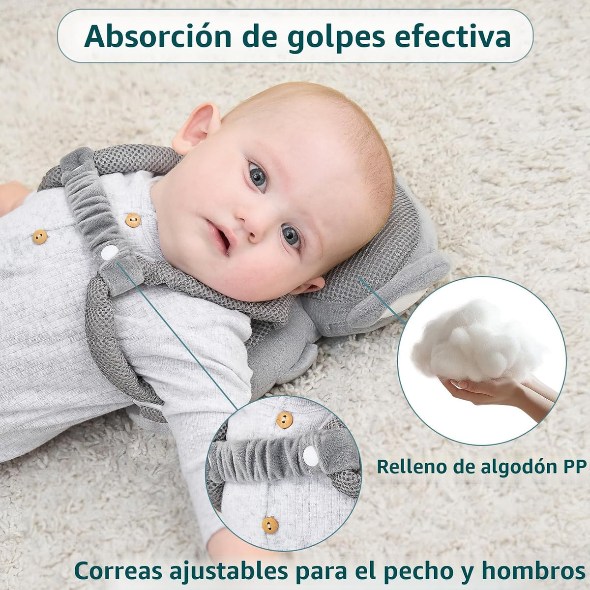 Mochila protectora para la cabeza del bebé para caerse Gatear y cam...