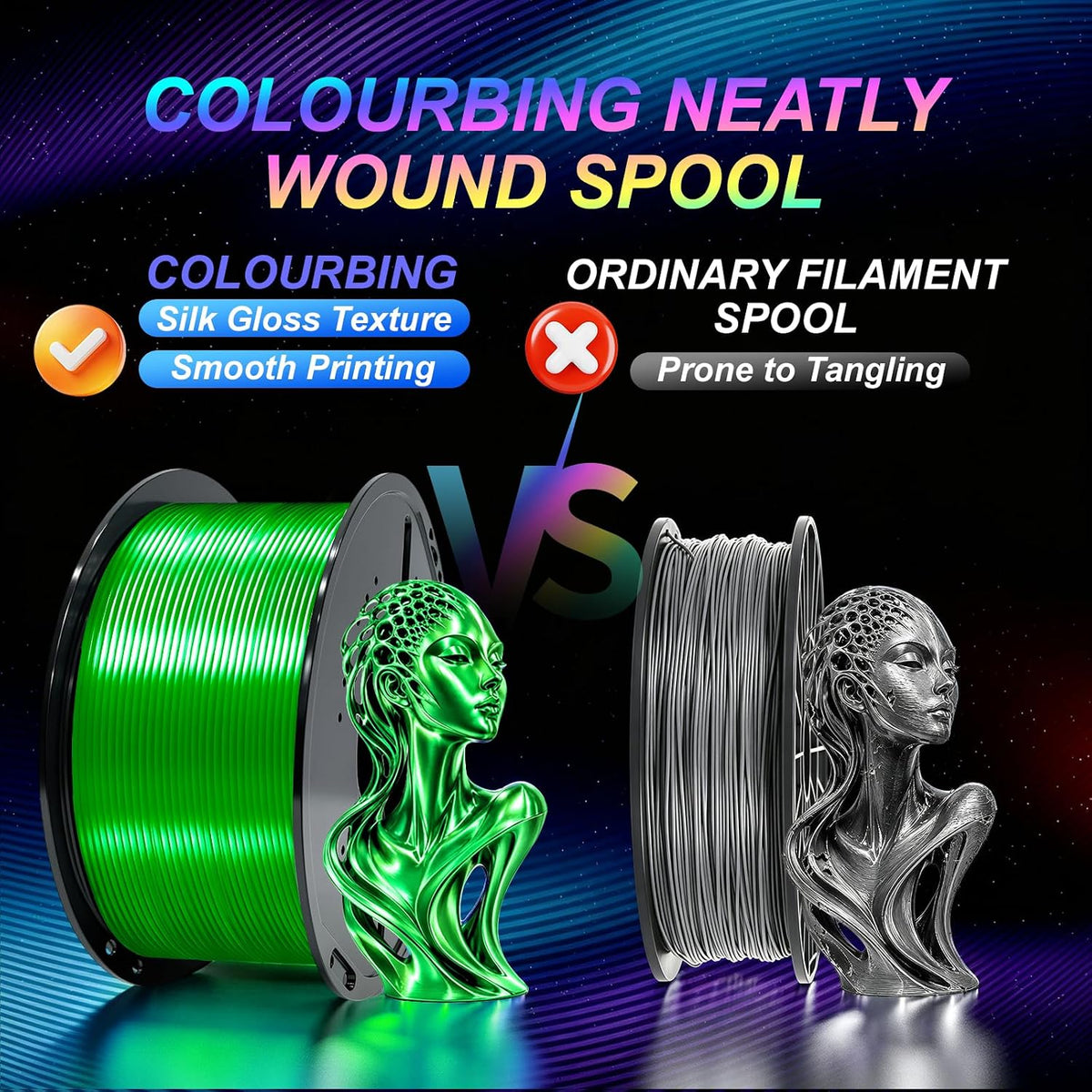 Colourbing Filamento de impresora 3D PLA+ de seda preseca de 0.069...