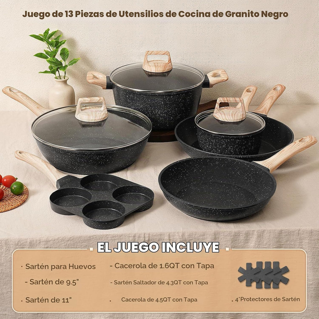 SODAY Juego de ollas y sartenes antiadherentes, 13 piezas de utensi...