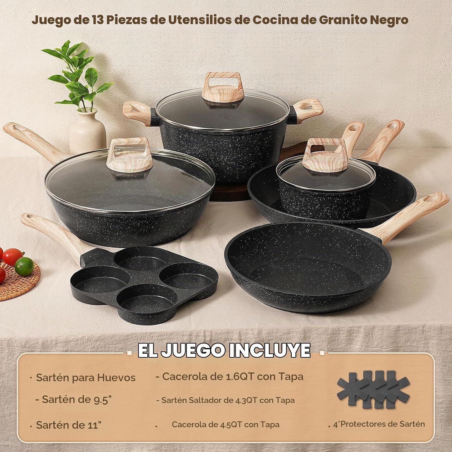 SODAY Juego de ollas y sartenes antiadherentes, 13 piezas de utensi...