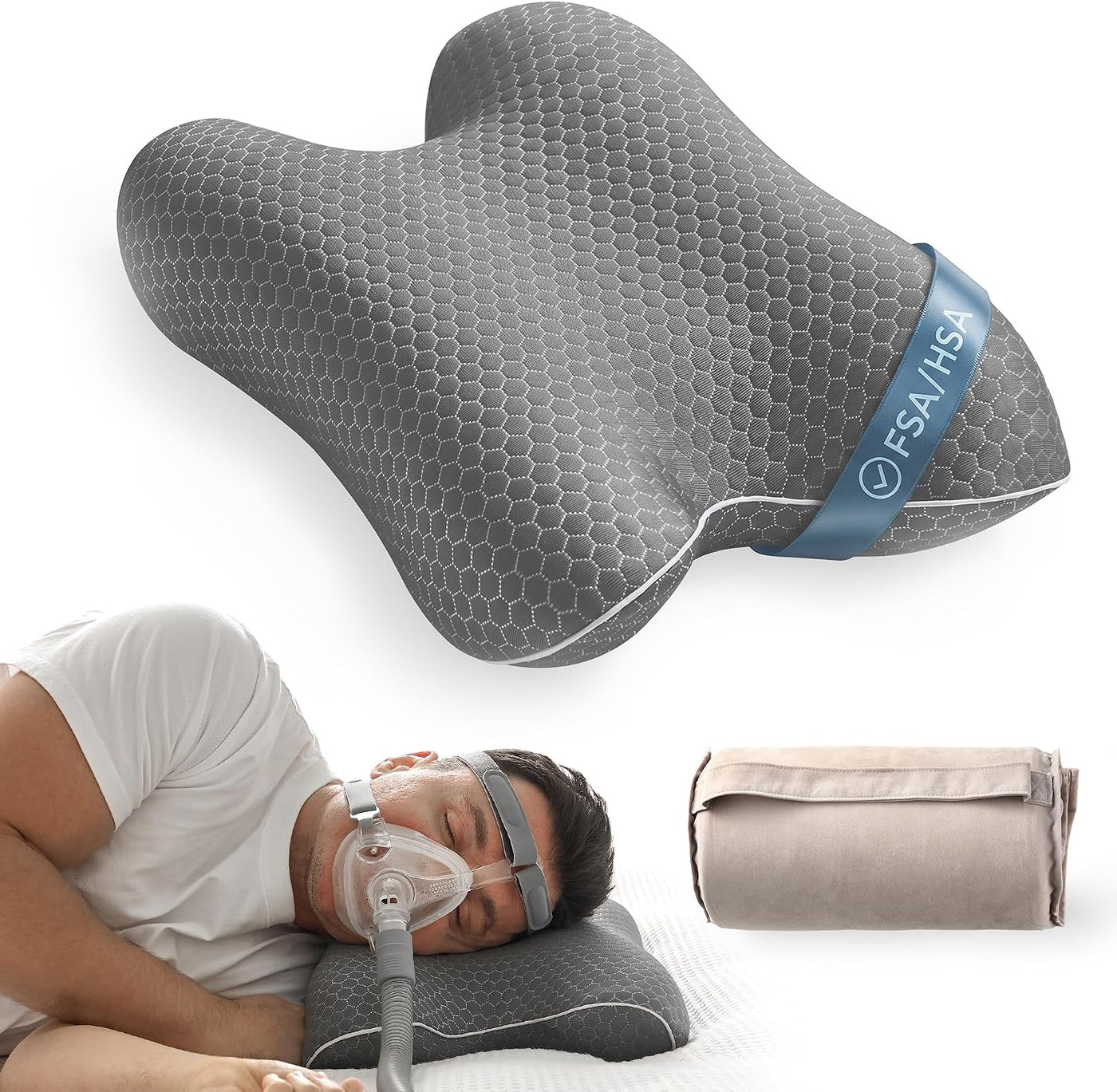 Elviros Almohada portátil CPAP para dormir de lado y espalda, almoh...