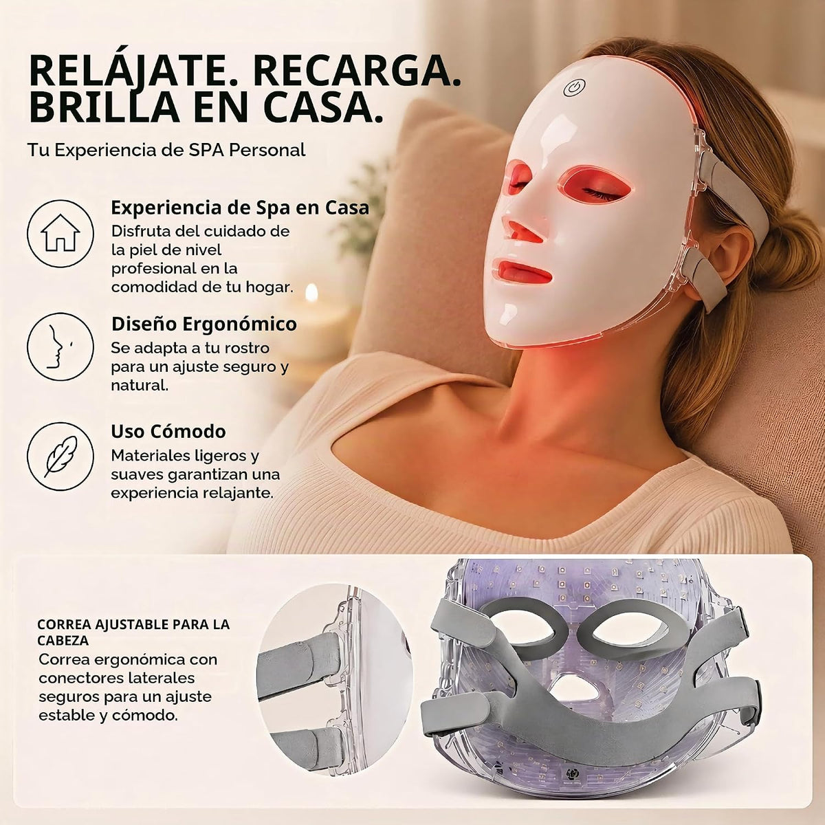 Terapia de luz roja LED para la cara | 7-1 colores, máscara de tera...