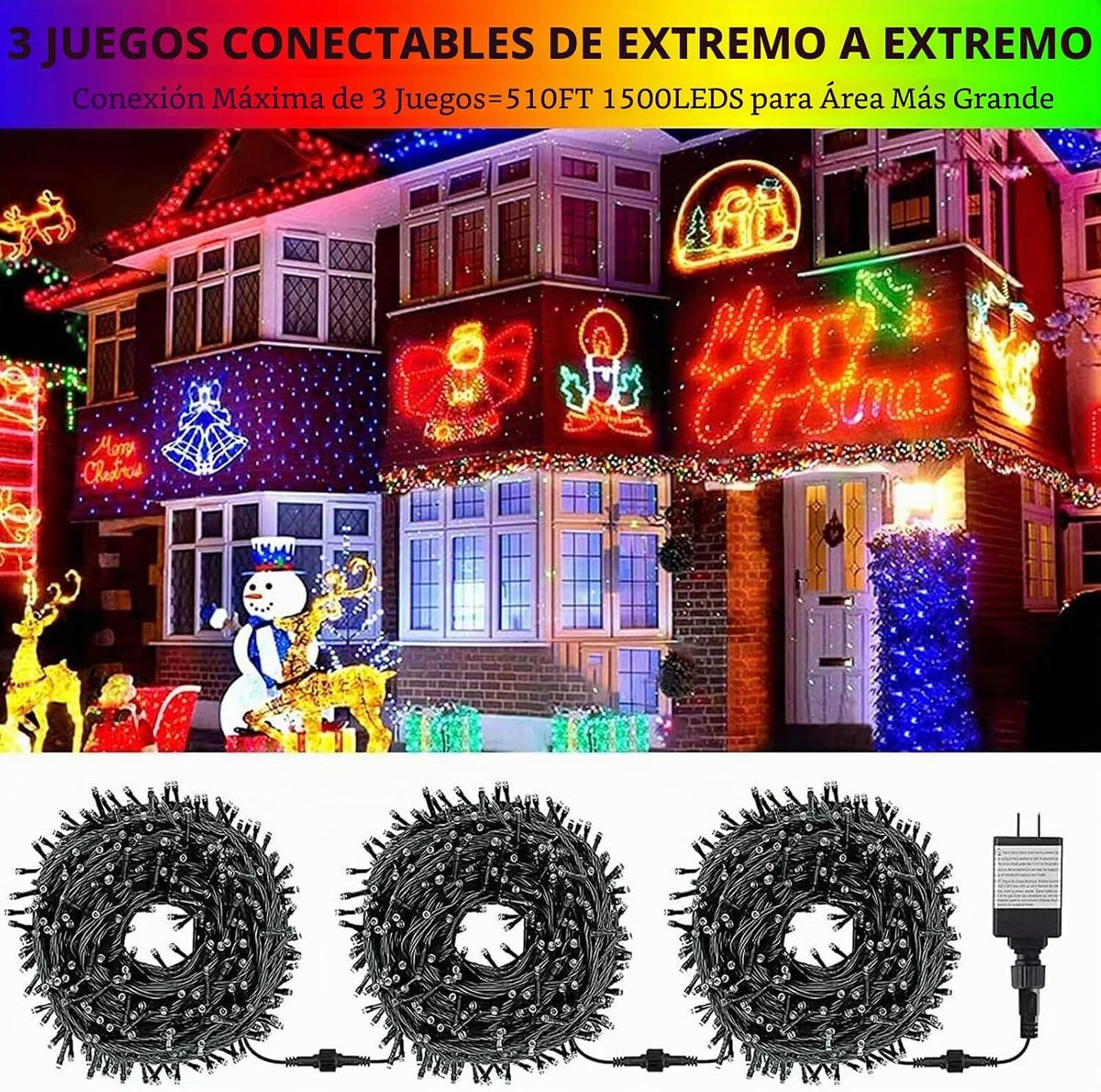 MZD8391 Luces LED de Navidad de 170 pies, 500 luces LED para interi...