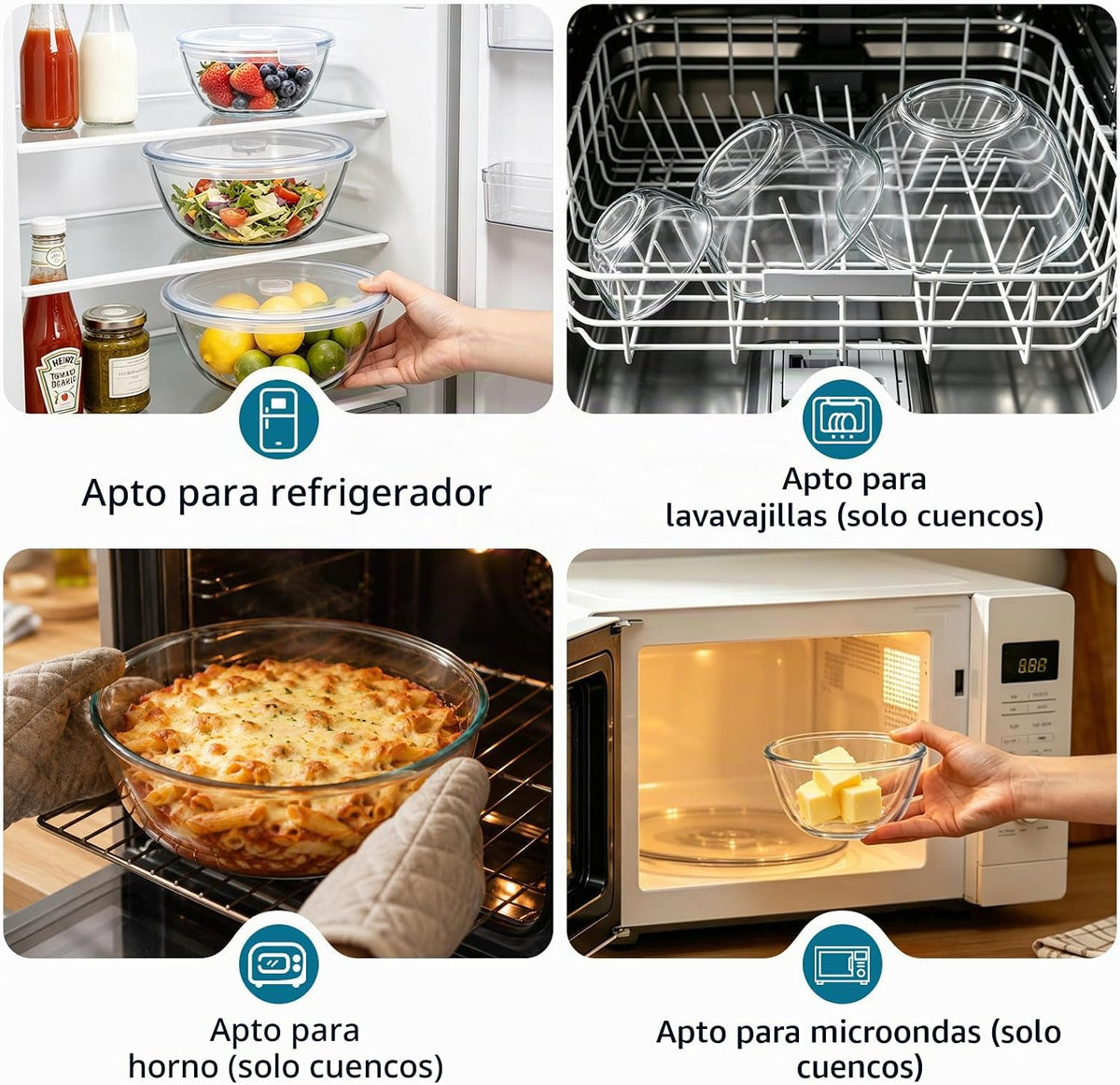 E-far Juego de 3 cuencos de vidrio transparente para mezclar con ta...
