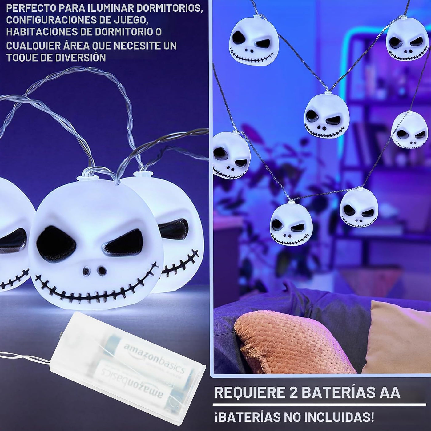 Disney The Nightmare Before Christmas - Guirnalda de luces LED para...