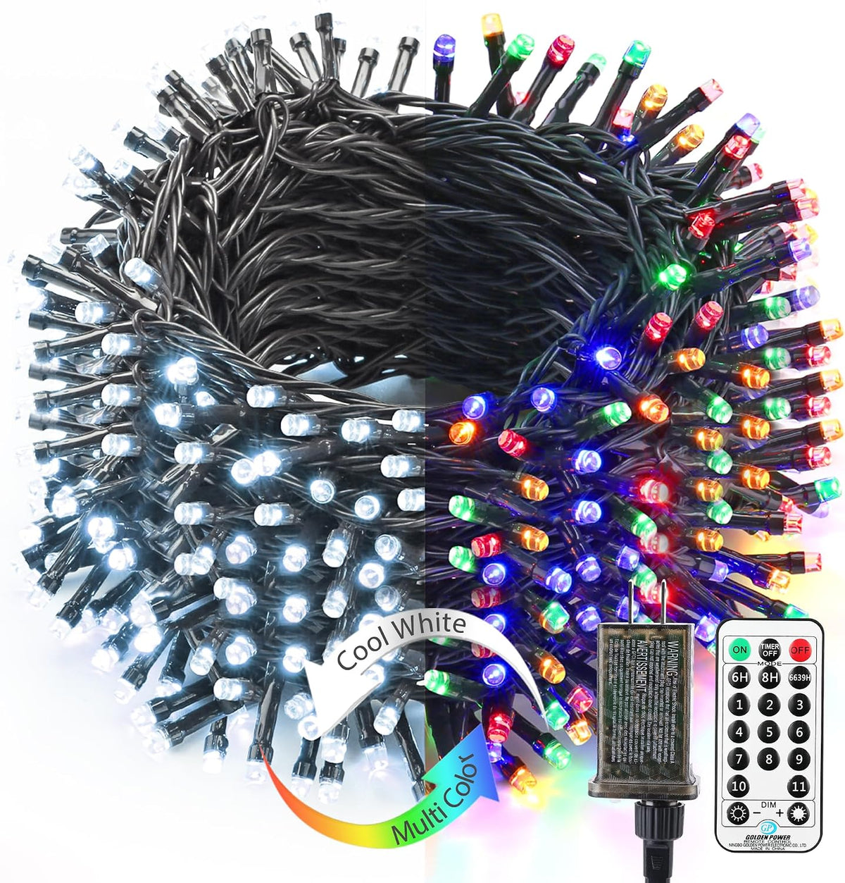 Brizled Guirnalda de luces navideñas para exteriores, 66 pies, 200...