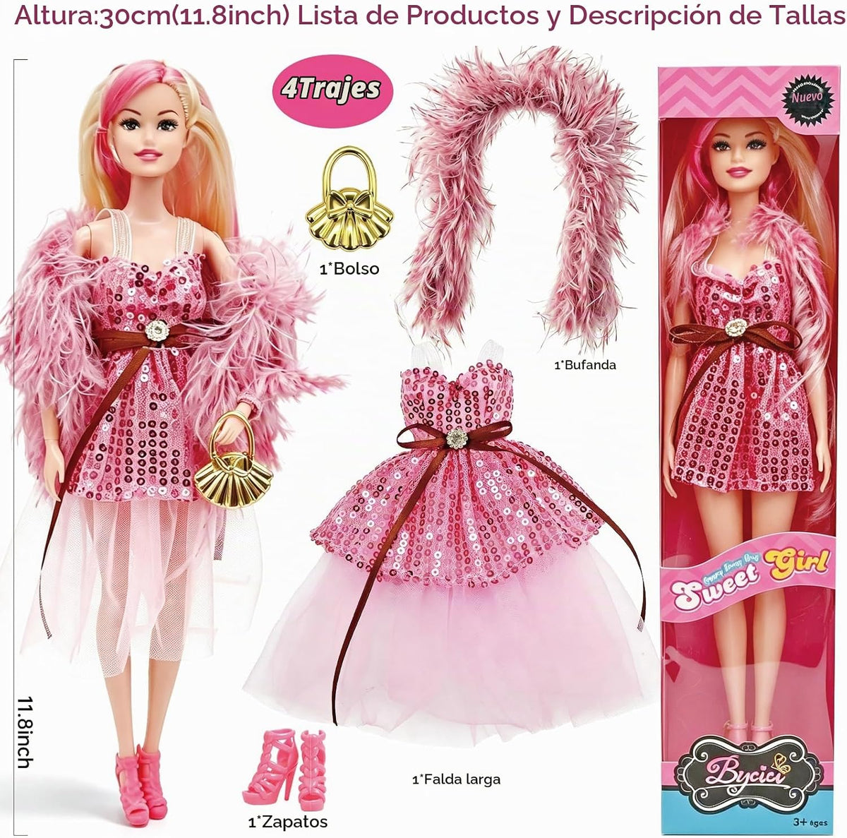 Juego de muñecas de princesa de 11.5 pulgadas, muñeca de juguete am...