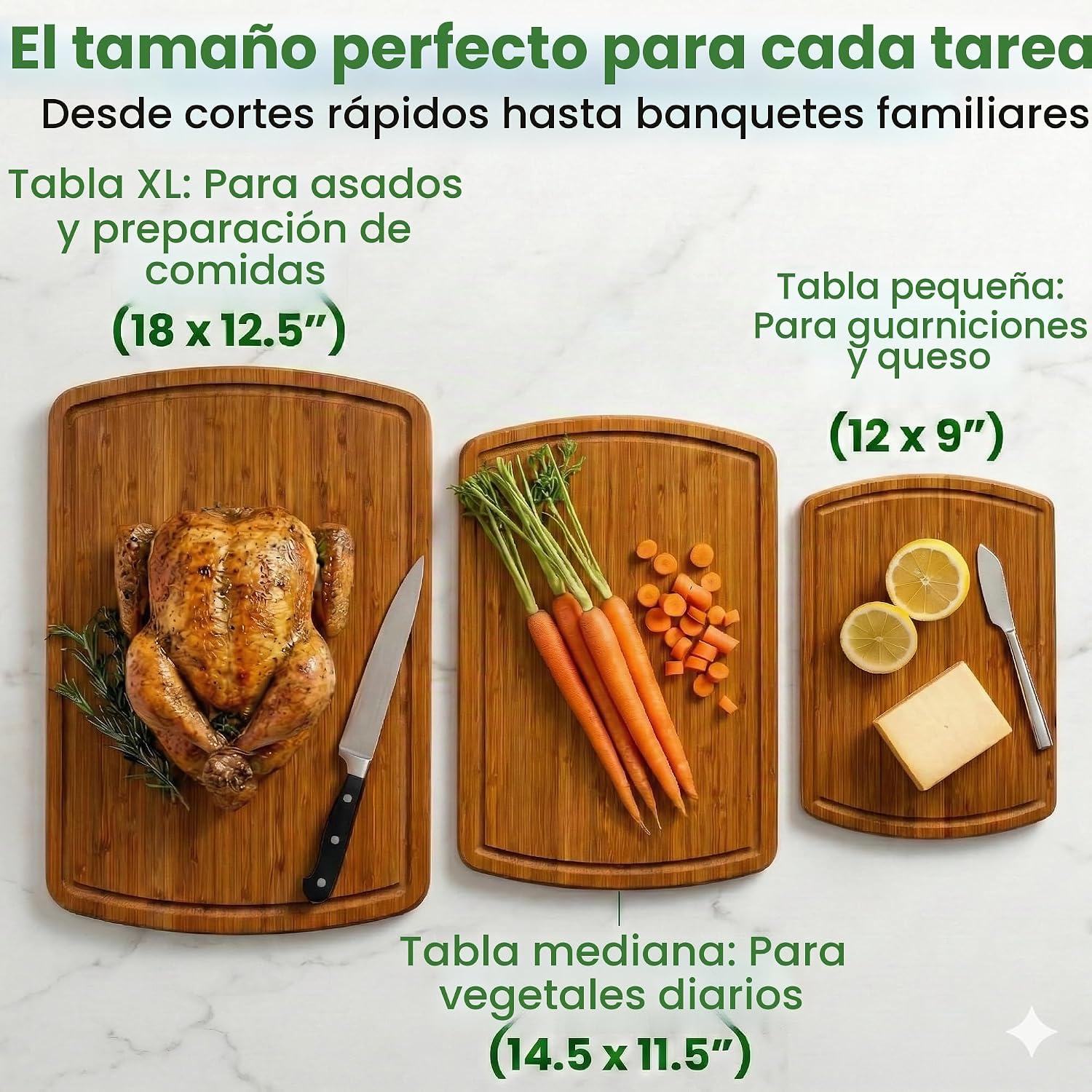 Juego de 3 tablas de cortar de bambú de lujo con tecnología de resi...
