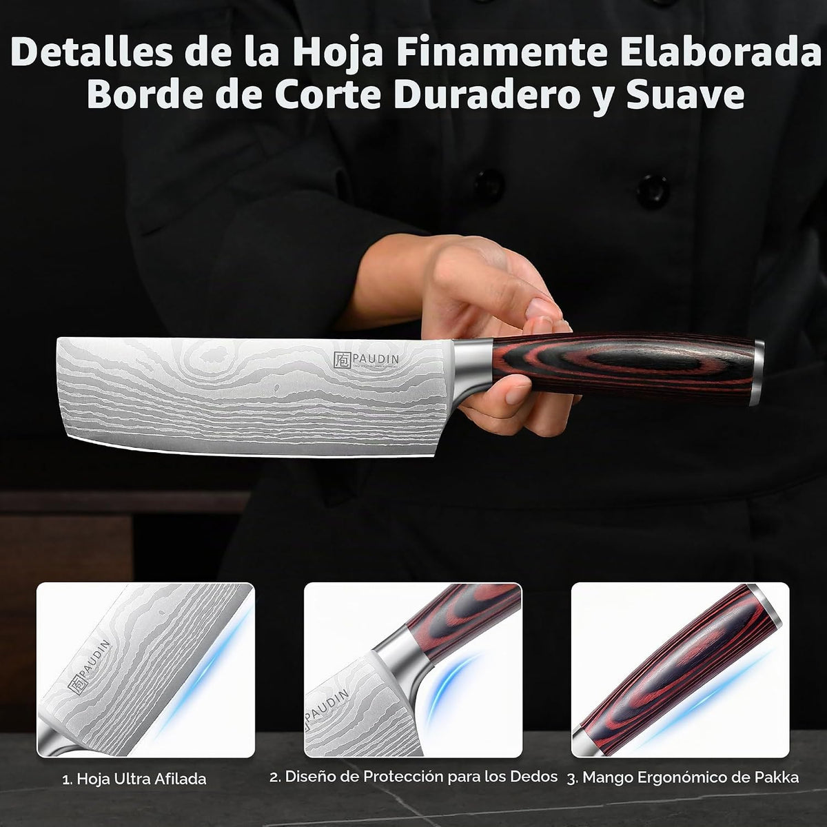 PAUDIN Cuchillo Nakiri - Cuchillo de carnicero de 17,78 cm afilado...