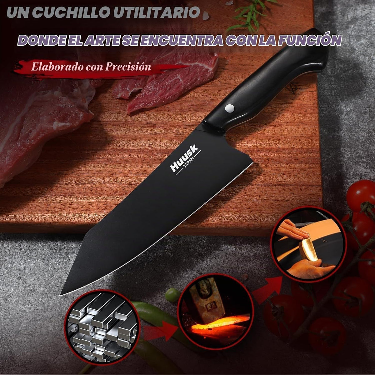 Huusk - Cuchillo de chef japonés para cocina, cuchillo Kirisuke de...