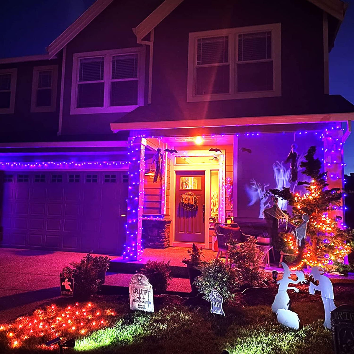 JMEXSUSS Guirnalda de 250 luces LED naranja y morado para interiore...