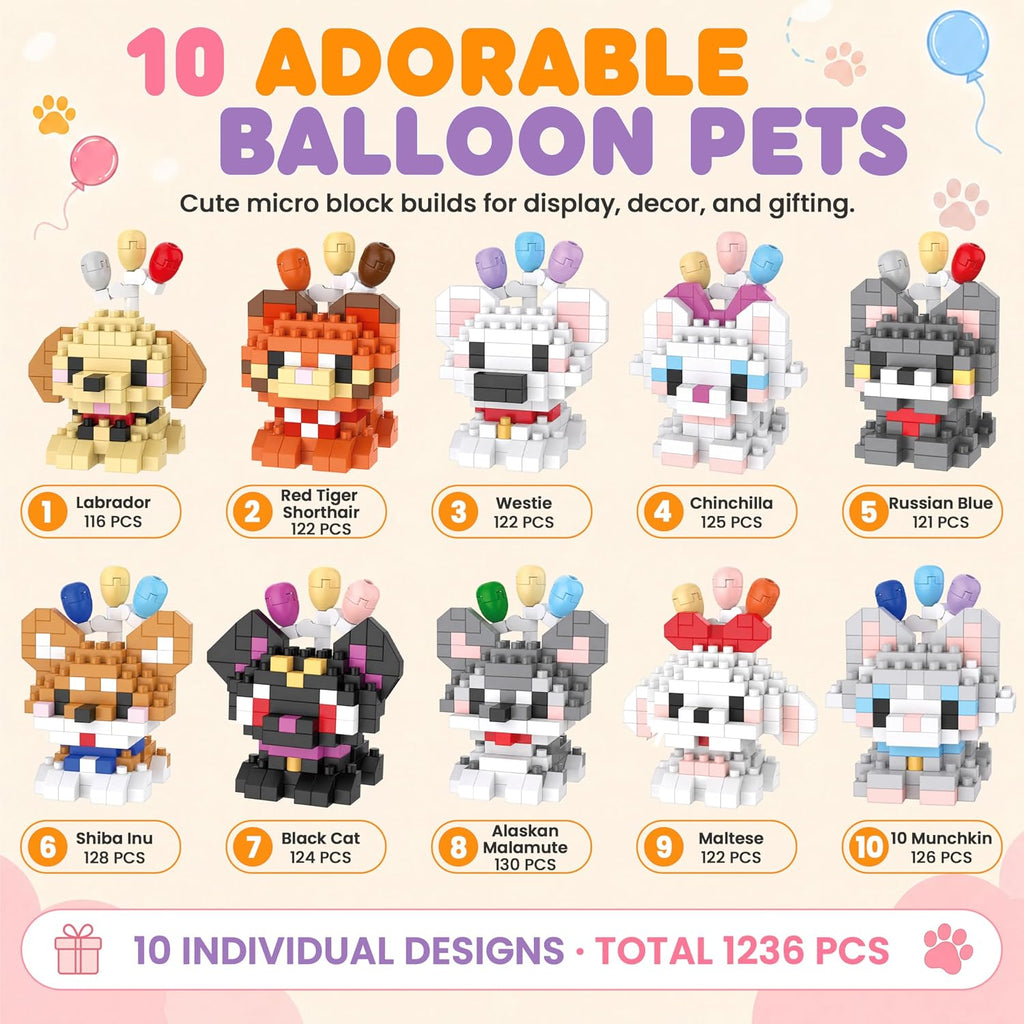 IBLOTIME Juego de 10 globos para perros y gatos, mini bloques de co...