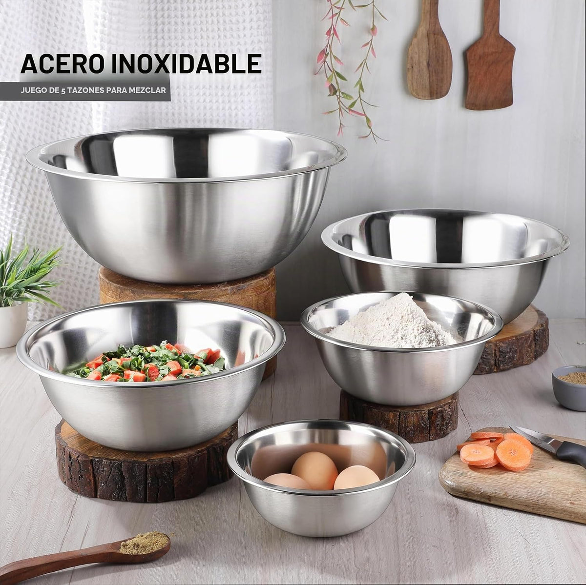 AVADOR Juego de 5 cuencos de acero inoxidable de alta calidad, jueg...
