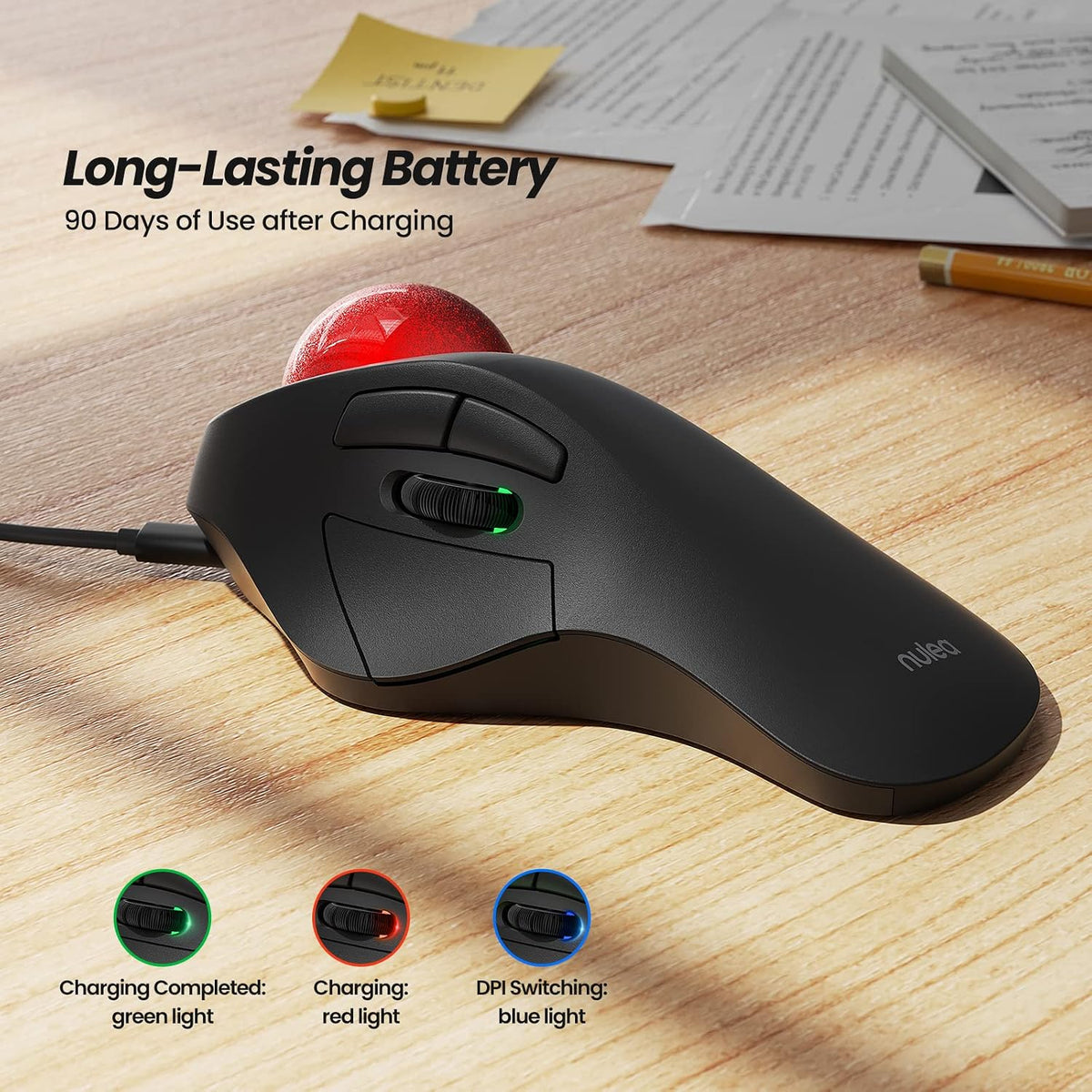 Nulea Ratón Inalámbrico Ergonómico Trackball, Recargable, Ratón Rol...