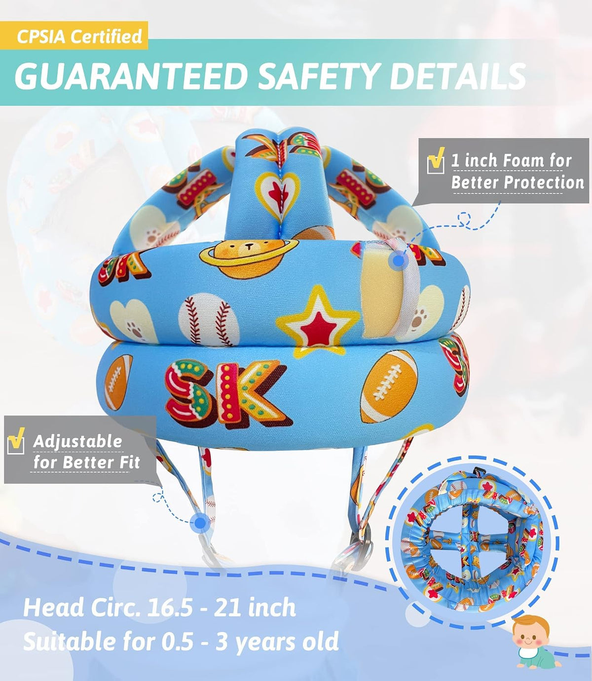 Casco de bebé de Simply Kids para gatear y caminar | Protector de c...