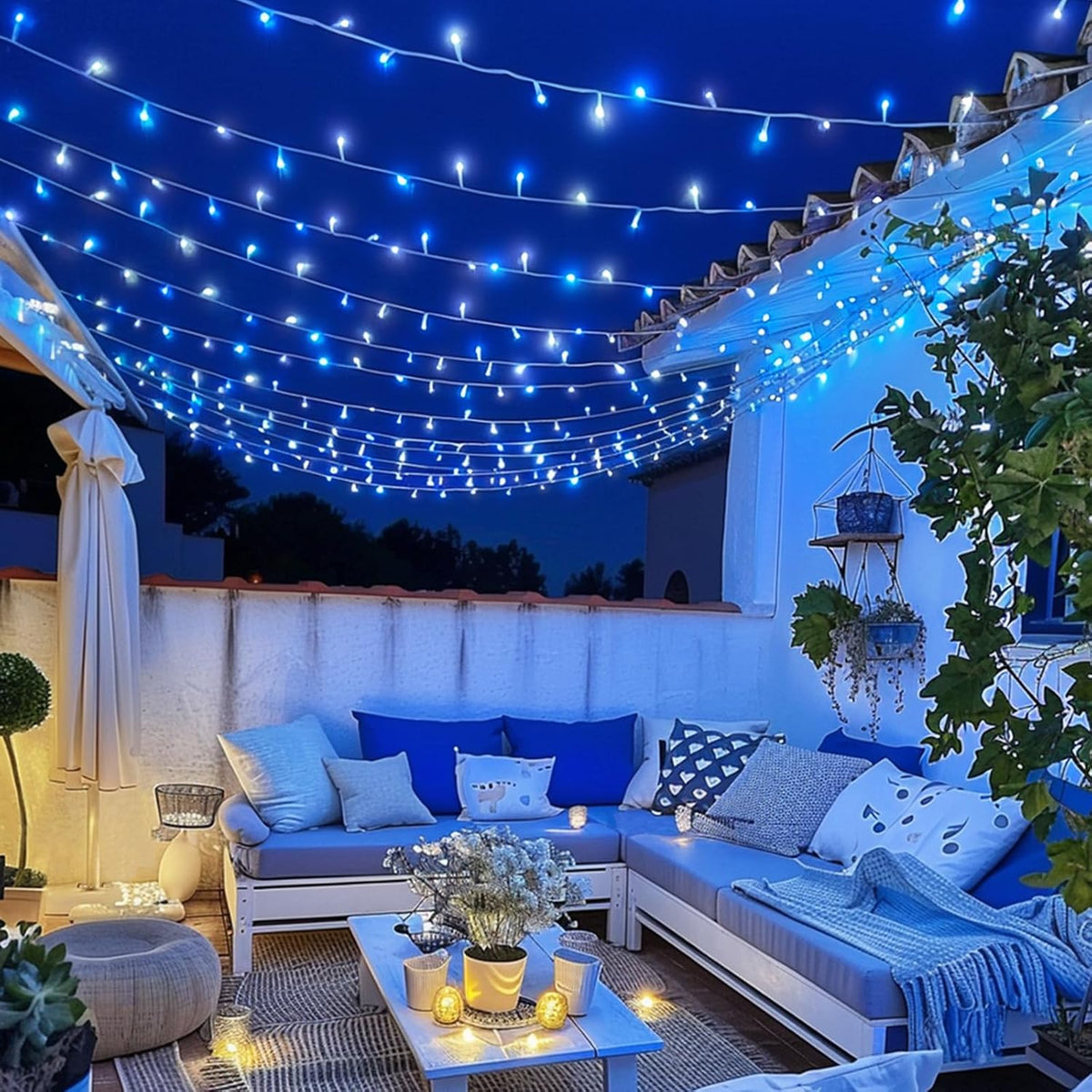 JMEXSUSS 400 LED Luces Navideñas Azules y Blancas Interior Exterior...