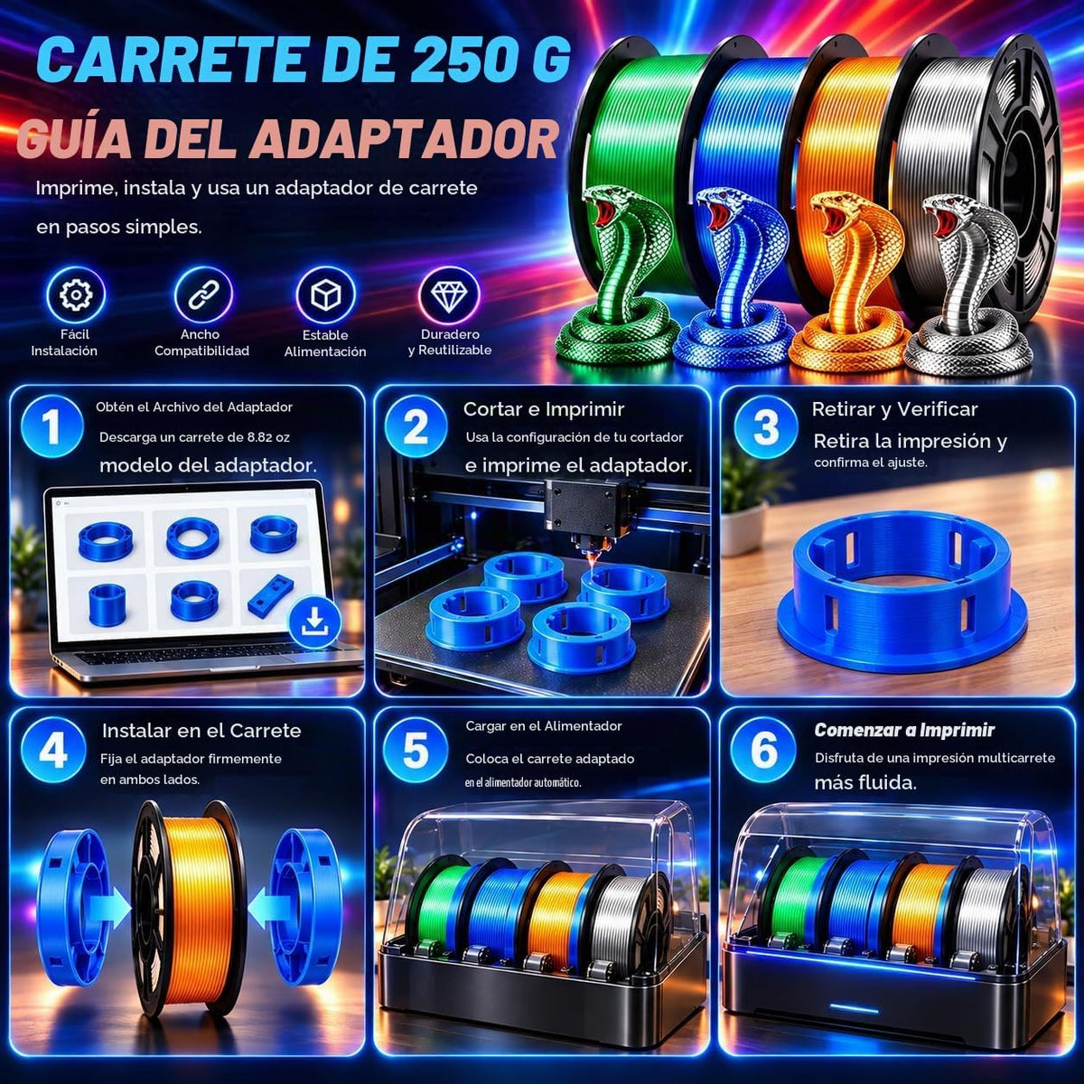 Colourbing Paquete de filamento PLA para impresora 3D de seda prese...