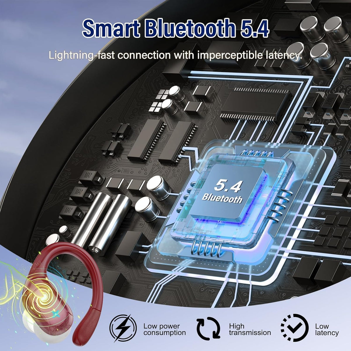Qecnato 75H Deportes Auriculares inalámbricos Bluetooth 5.4 Auricul...