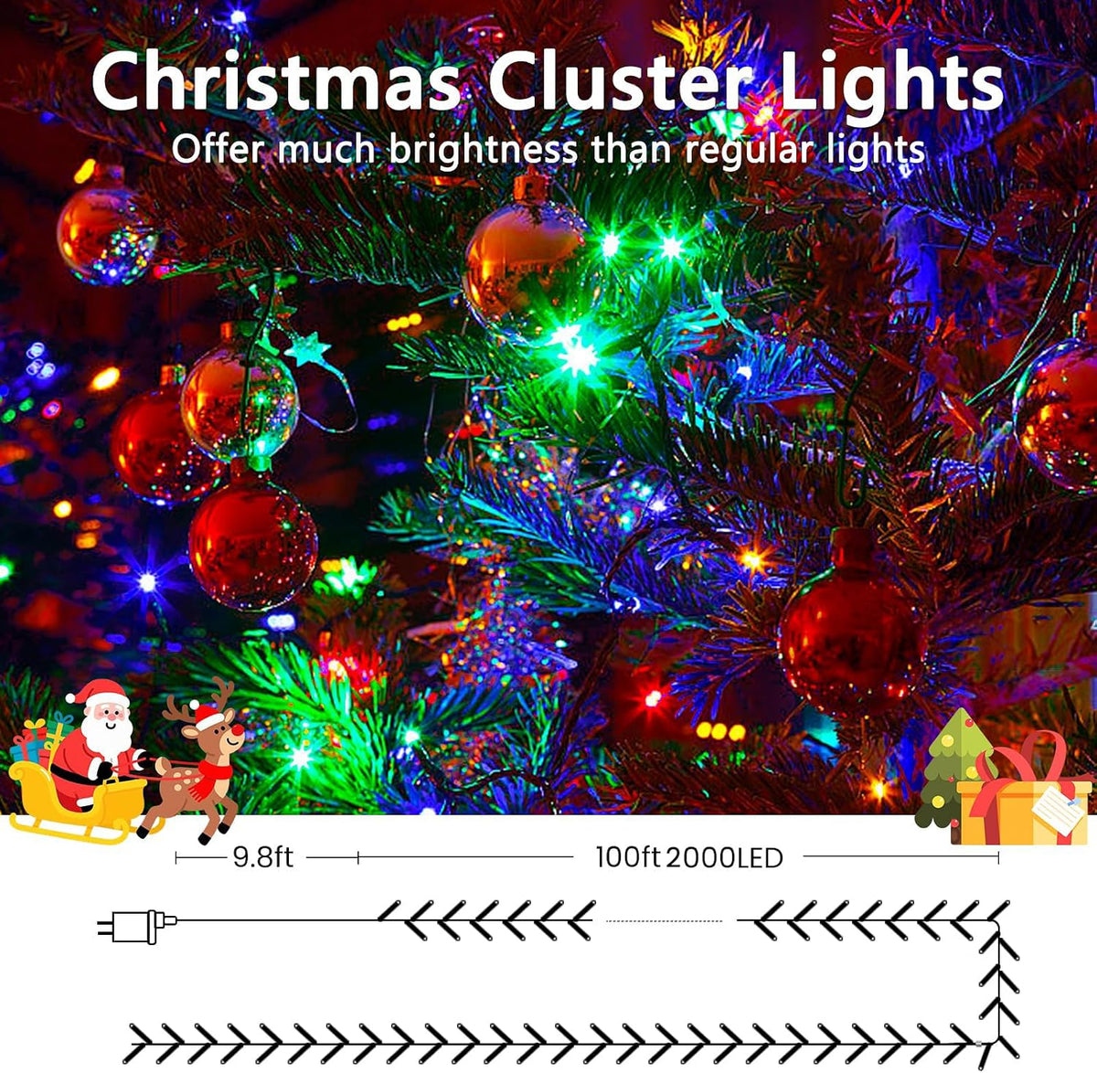 BHCLIGHT Luces navideñas en racimo 2000LED de 100 pies con control...