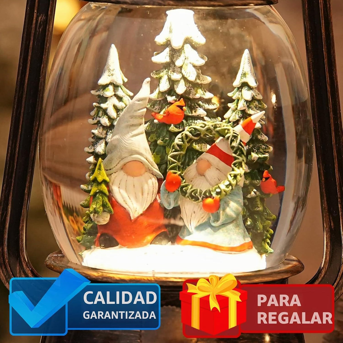 Globos de nieve de gnomos, decoraciones de Navidad, linterna musica...