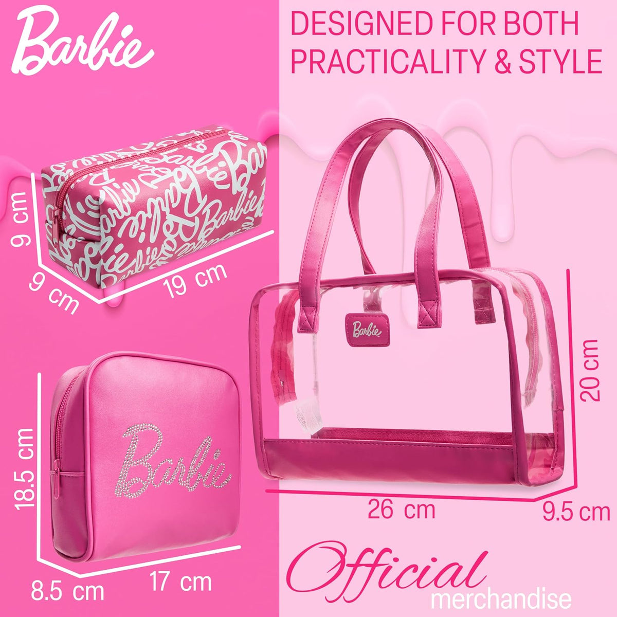 Get Trend Barbie - Bolsa de maquillaje con cremallera de 3 piezas p...