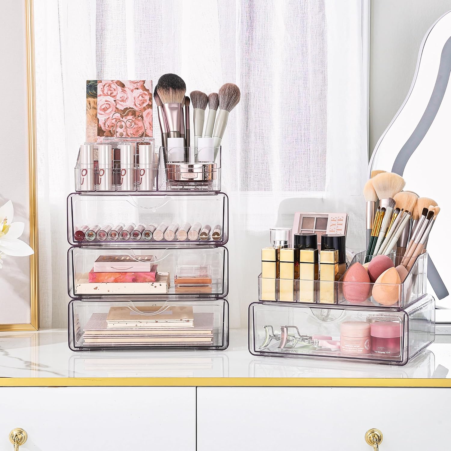 Vtopmart Organizador de maquillaje transparente de 3 niveles con 2...