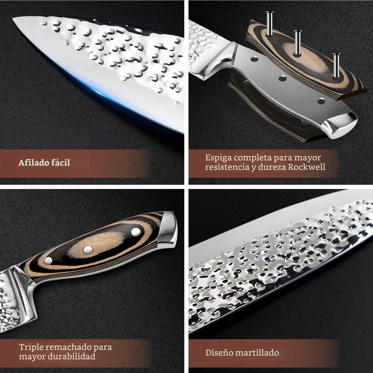 Juego de cuchillos para cocina, juego de cuchillos de diseño martil...