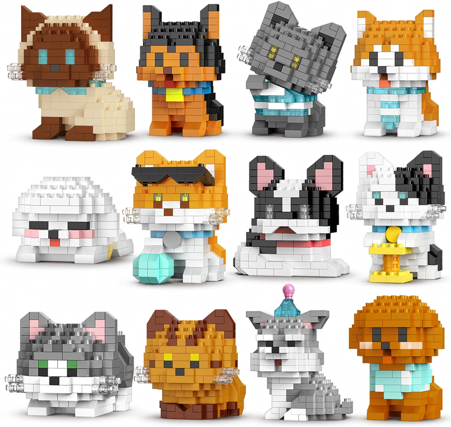 IBLOTIME Juego de 12 mini bloques de construcción para perros y gat...