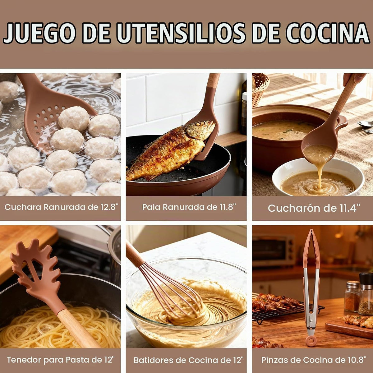 RAXCO - Juego de utensilios de cocina de silicona de 18 piezas y cu...