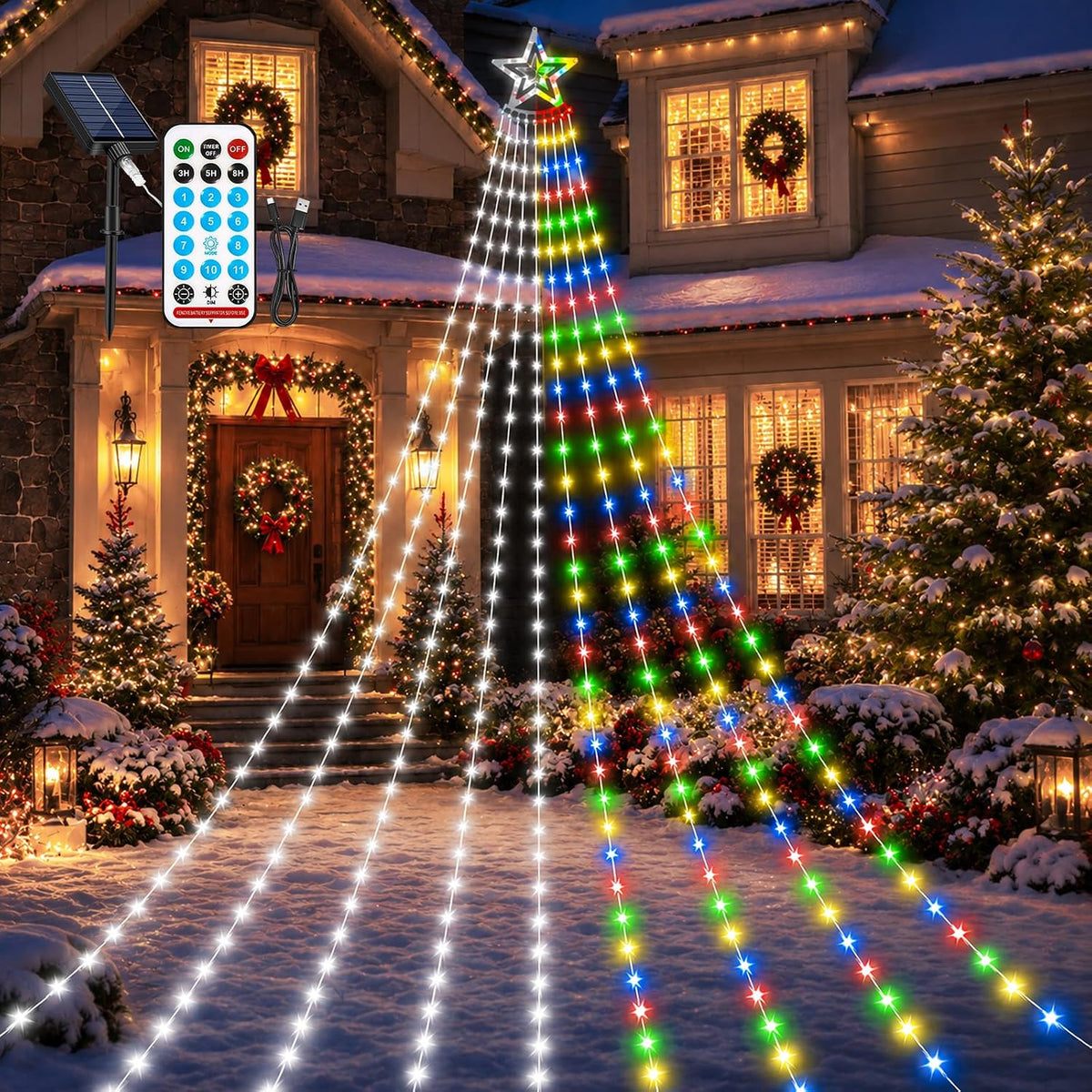 Guirnalda de luces solares de Navidad para exteriores, blanco frío...