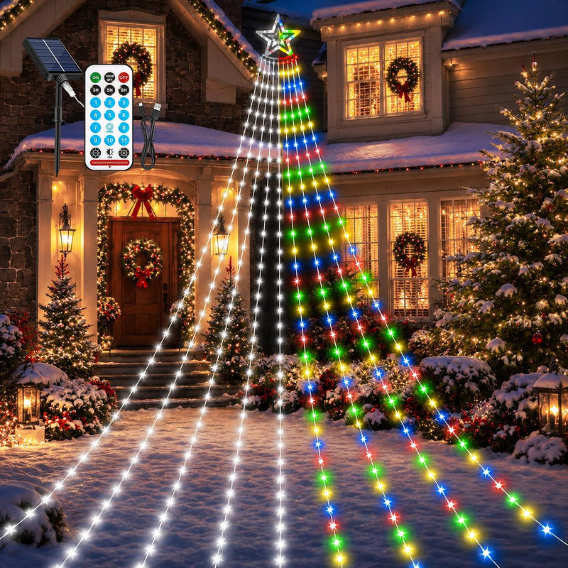 Guirnalda de luces solares de Navidad para exteriores, blanco frío...