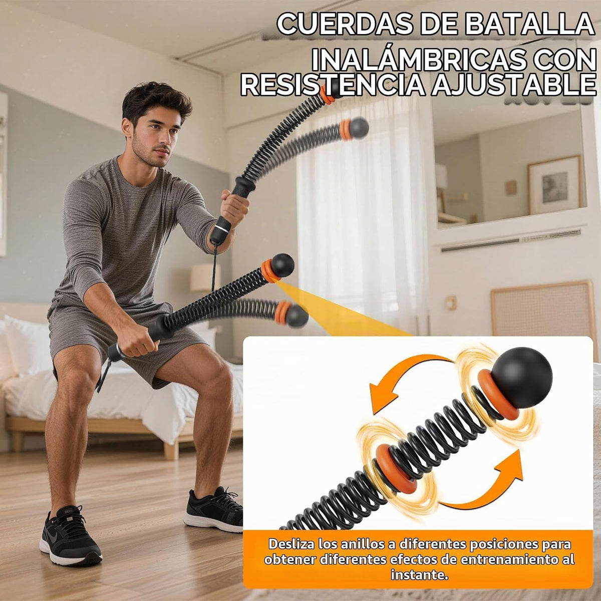 Cuerdas de batalla sin cuerda para gimnasio en casa, cuerda de bata...