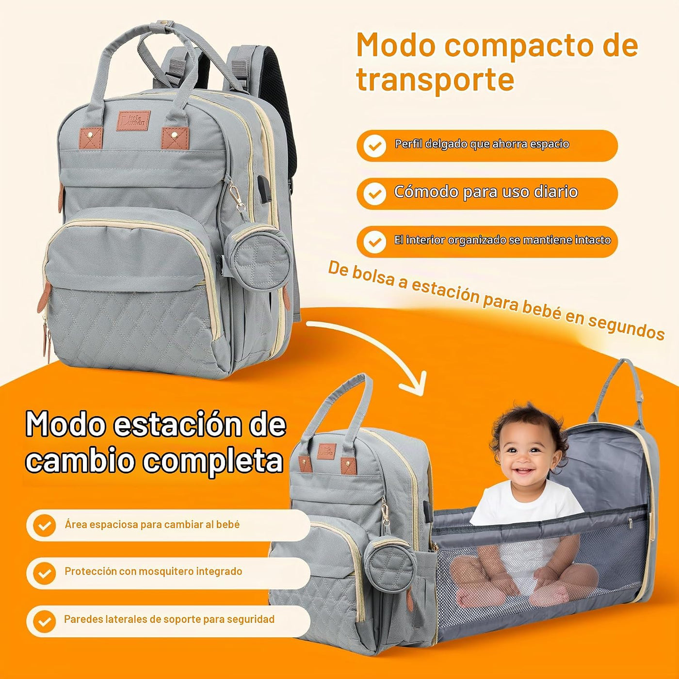 Little Lumen Mochila para pañales con cambiador \u2013 Bolsa de pañ...
