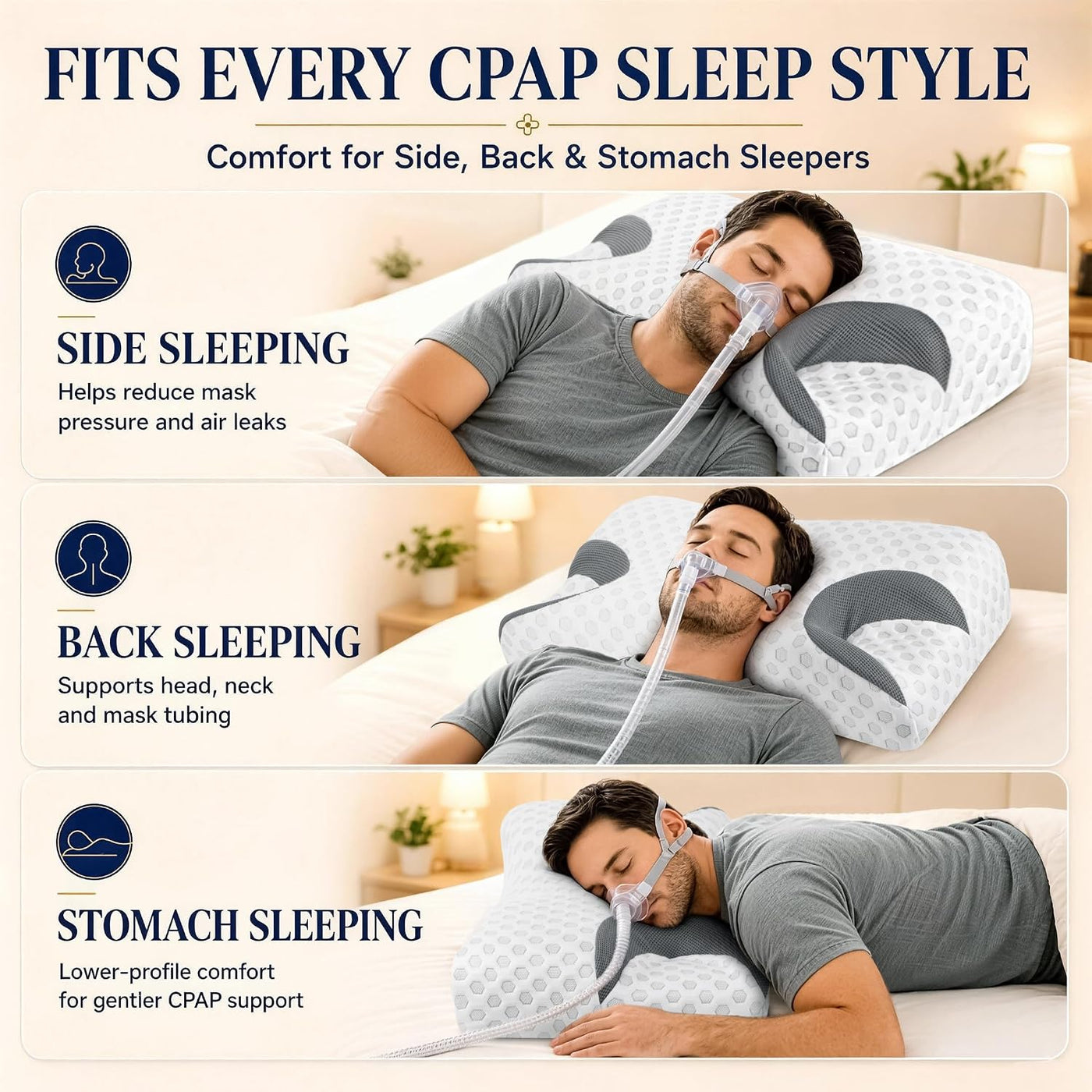 Almohada CPAP HSA\/FSA para personas que duermen de lado, se adapta...