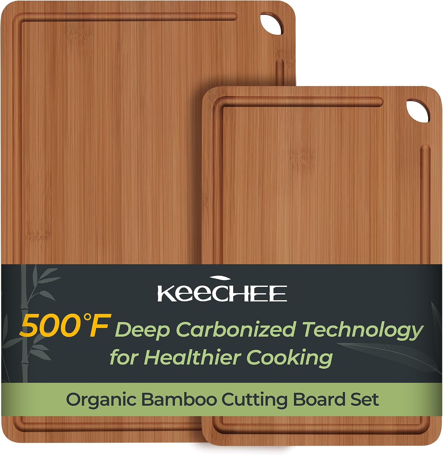 Keechee Butcher Block - Juego de 2 tablas de cortar de bambú carbon...