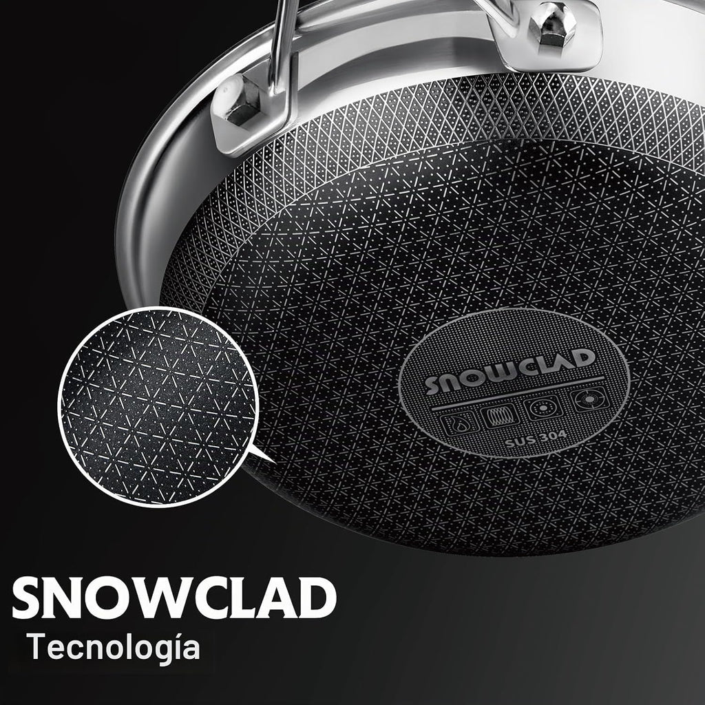 SNOWCLAD Sartén híbrida antiadherente de acero inoxidable con tapa,...