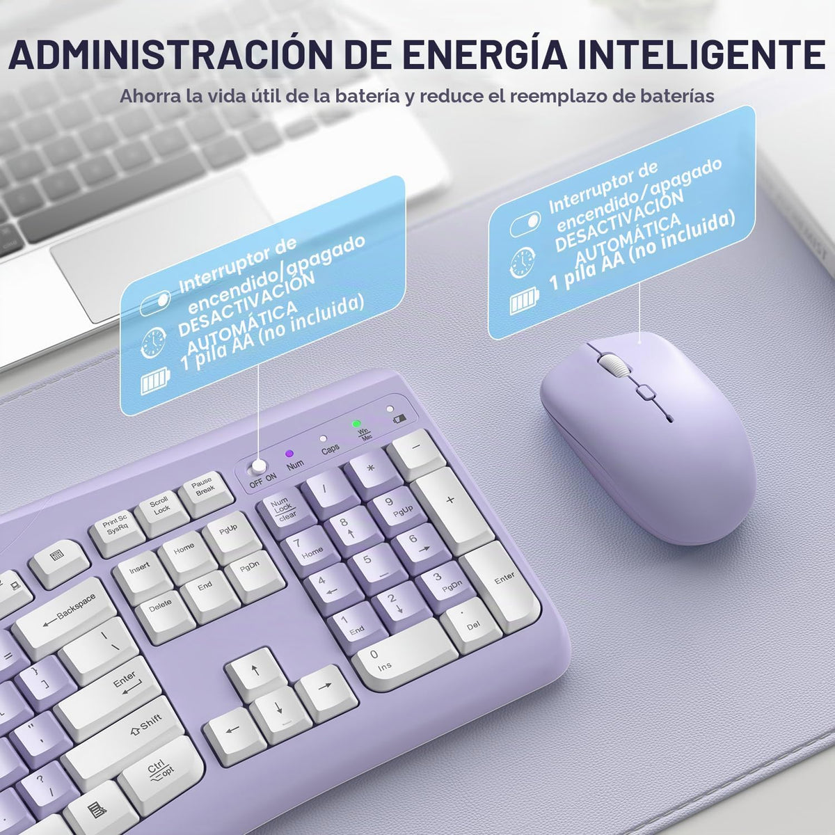 Combo de teclado y mouse inalámbricos silenciosos para oficina, dis...