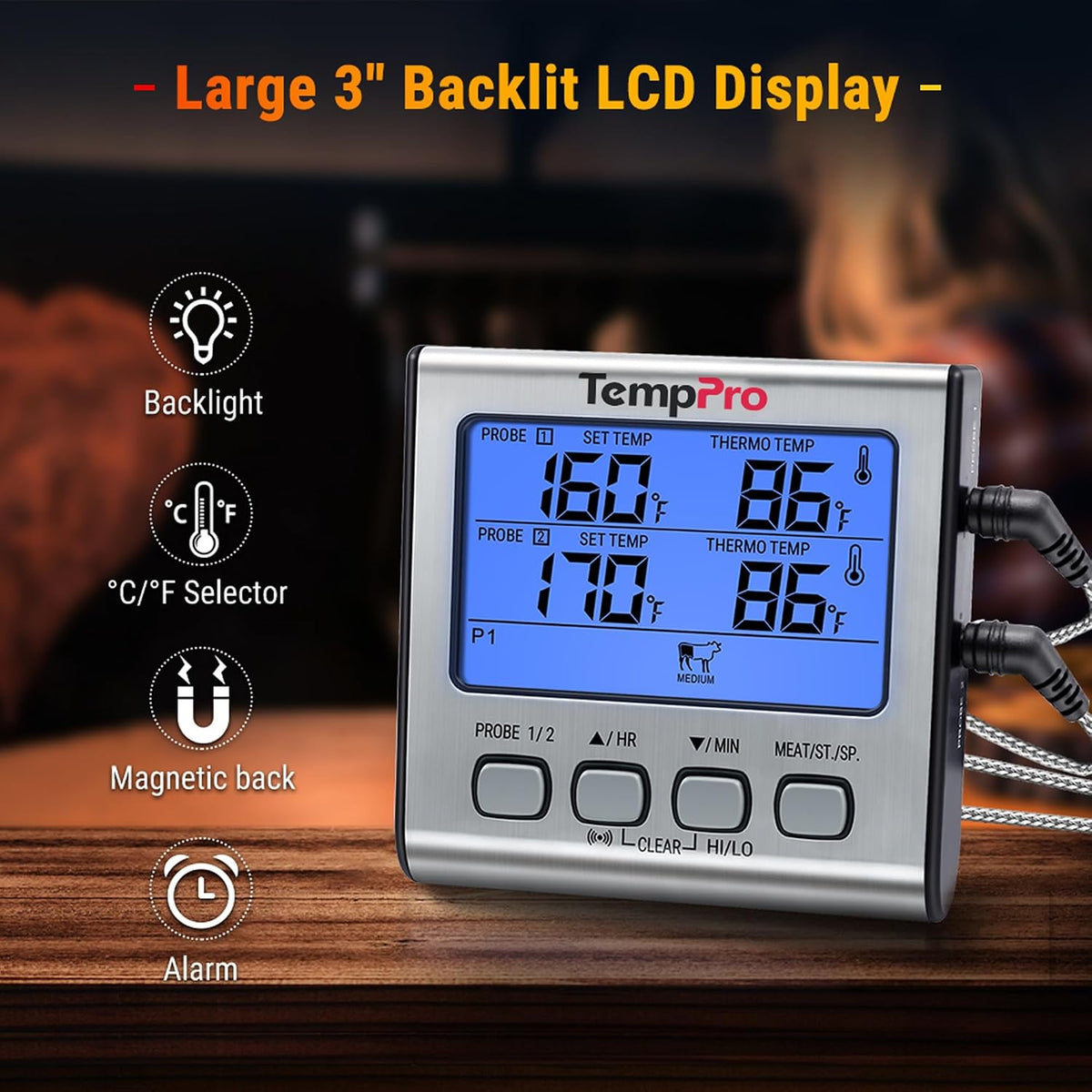 TempPro TempTrack Termómetro digital para cocinar carne con sonda d...