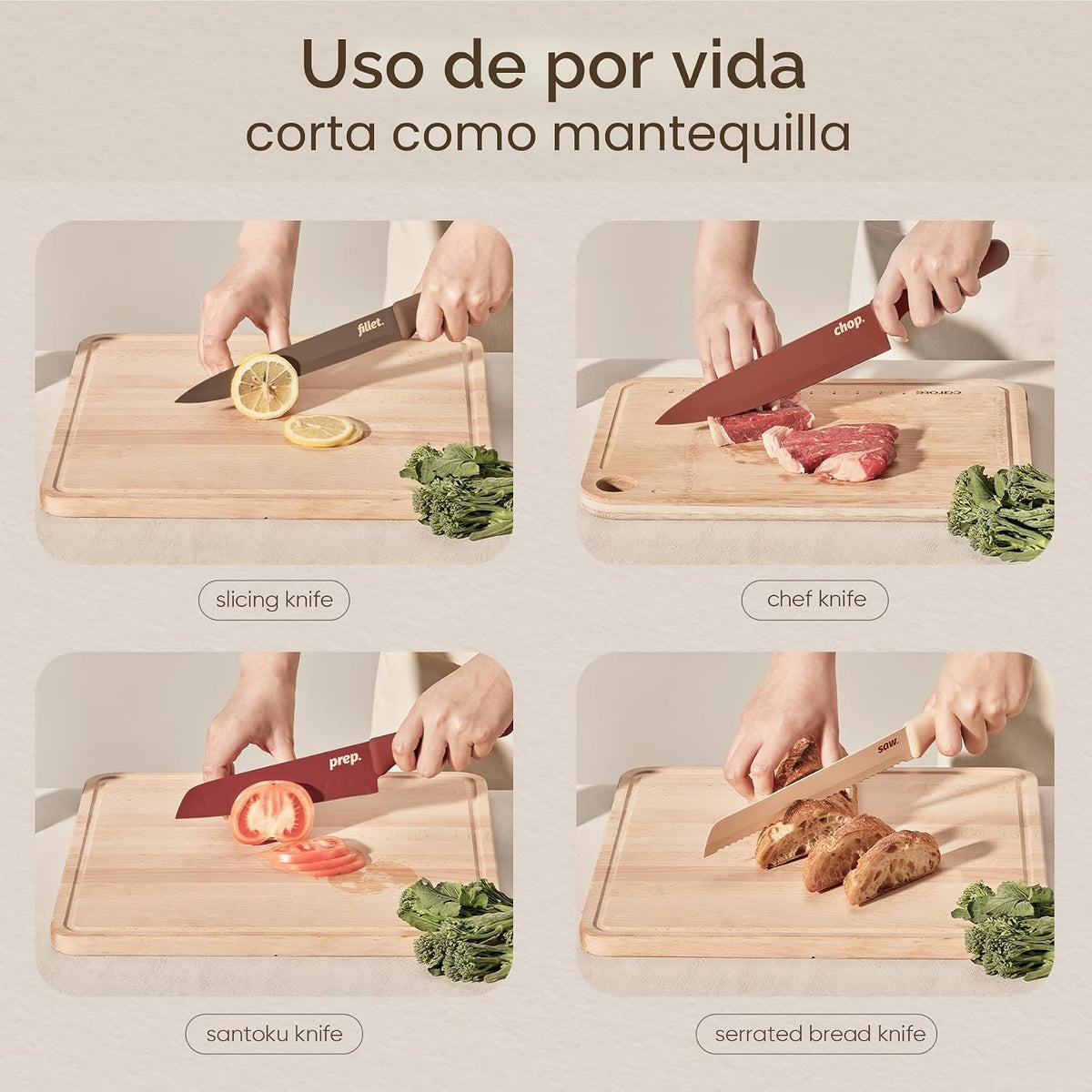 CAROTE - Juego de cuchillos de cocina, 6 cuchillos florales con 6 p...