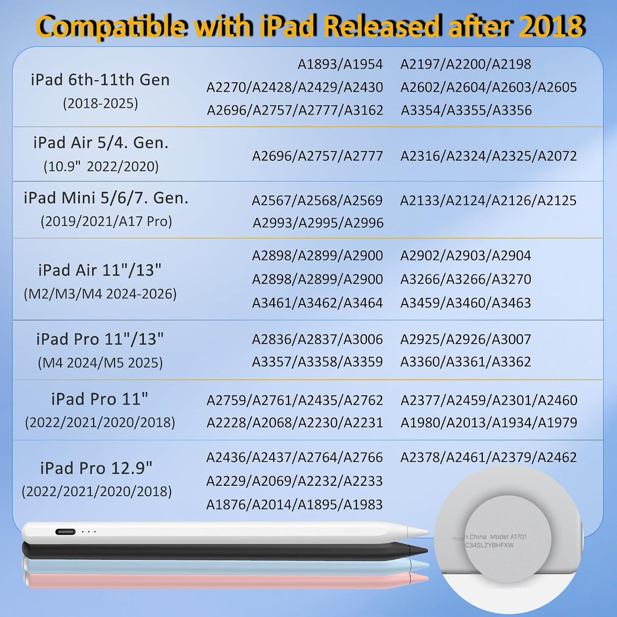 Lápiz óptico para iPad 2026-2018, lápiz de carga rápida de 15 minut...