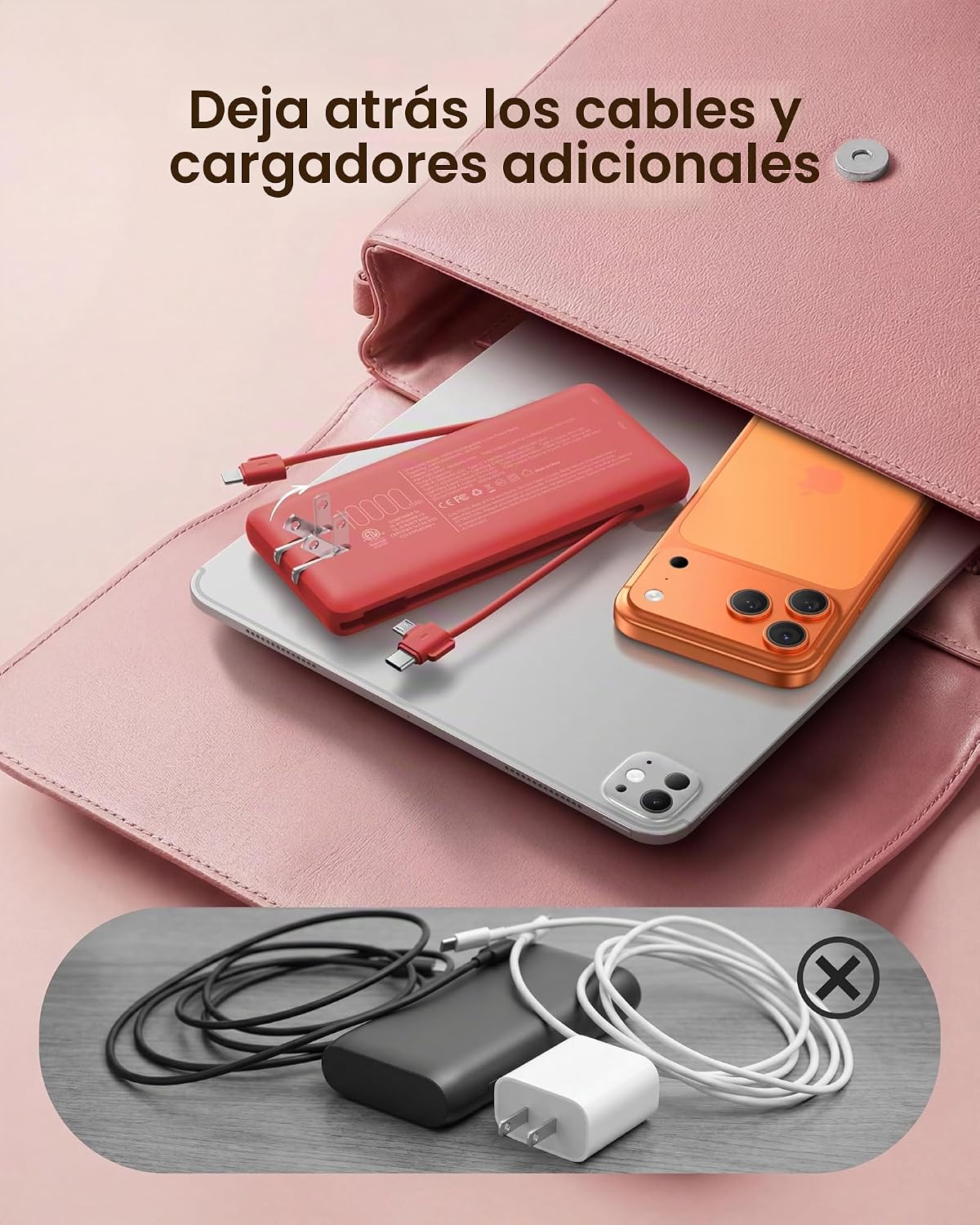 charmast Cargador portátil de 10000 mAh con cables incorporados y e...