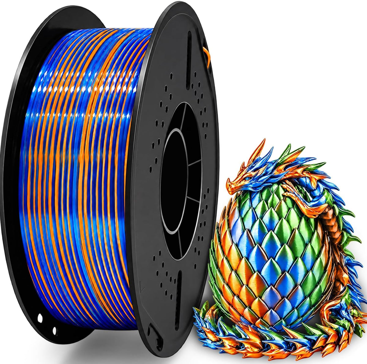 UGUESS Filamento 3D de seda PLA+, tricolor 0.07 in, naranja-azul-ve...
