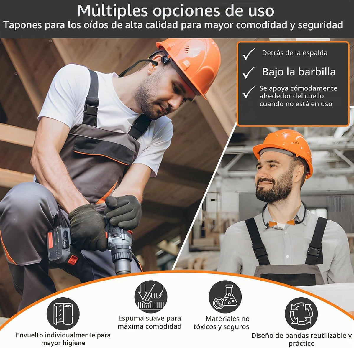 Tapones para los oídos con bandas de calidad, 10 pares con cápsulas...