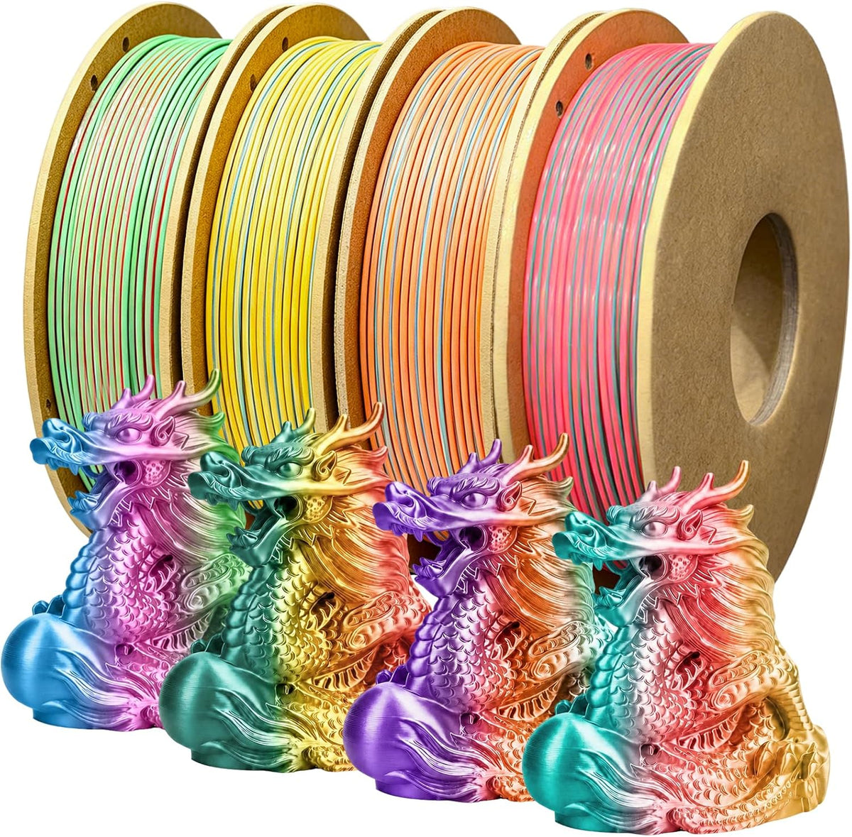 Frucindra Paquete de filamentos 3D de seda tricolor brillante PLA+...