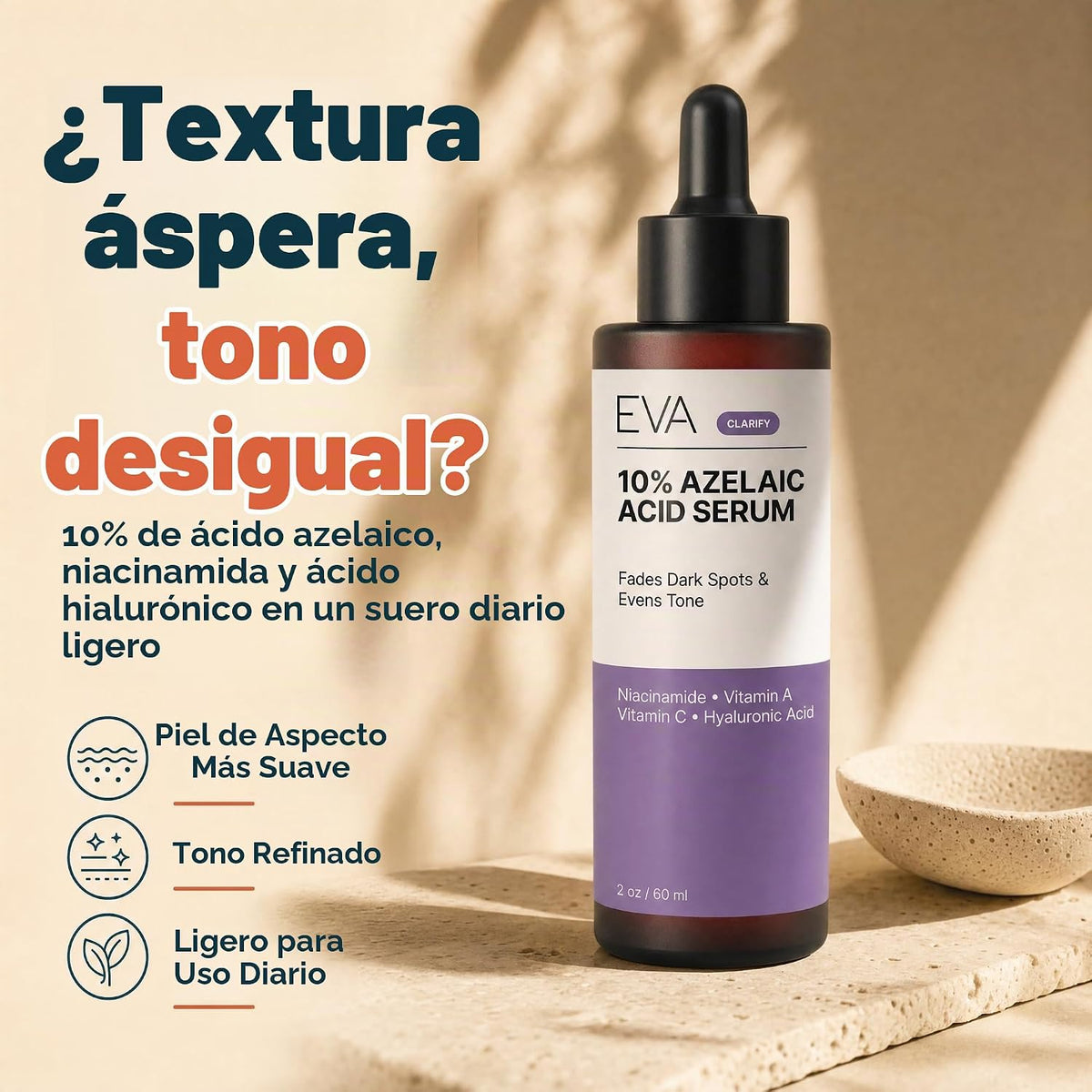 Eva Naturals Suero facial al 10% de ácido azelaico, niacinamida, li...