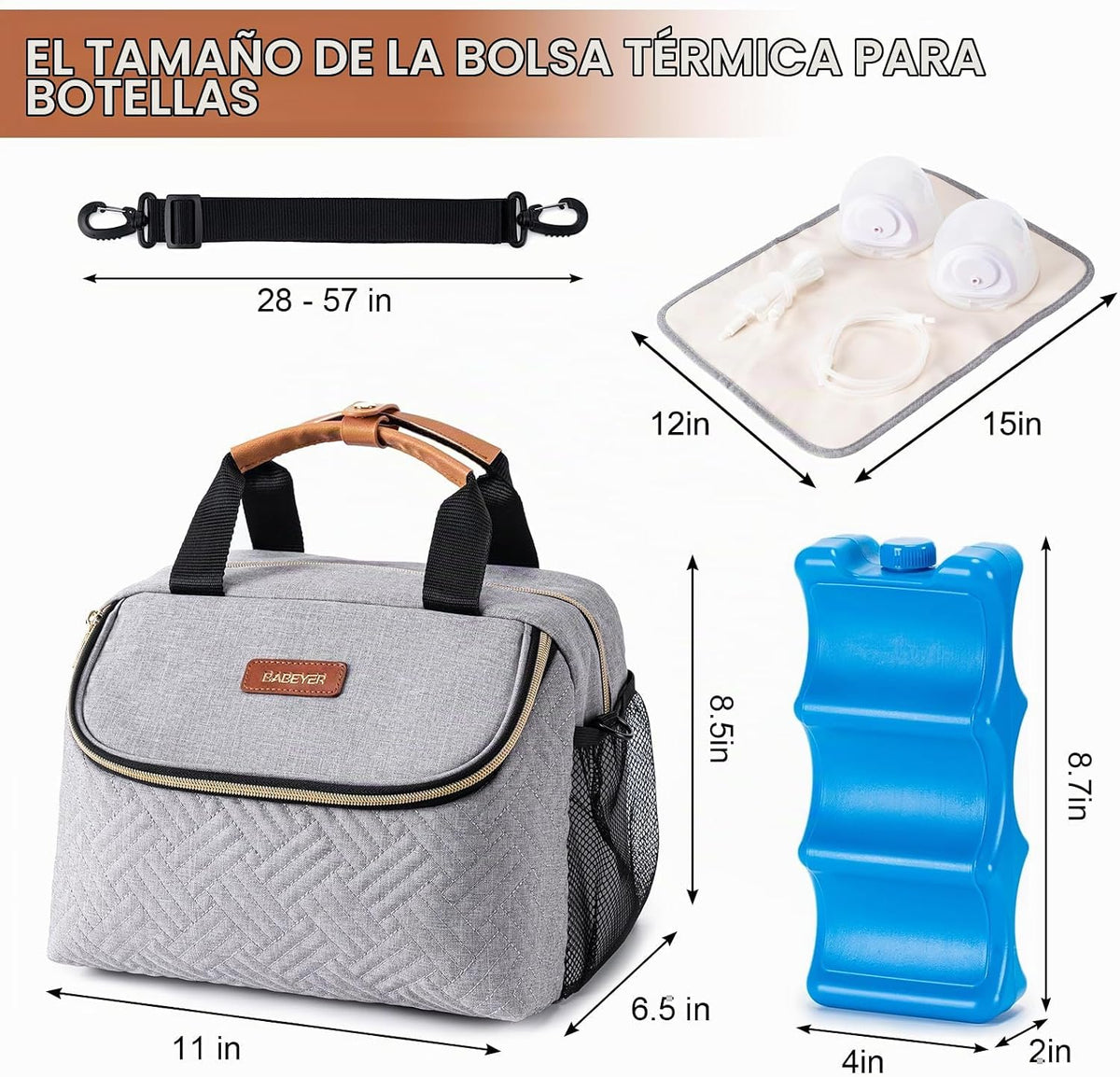 Bolsa térmica para leche materna BABEYER con paquete de hielo, se a...